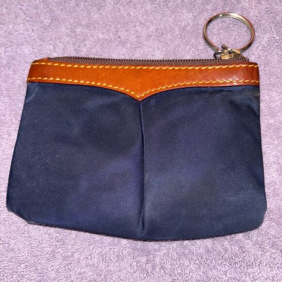 Dooney & Bourke Vintage Mini Coin Pouch – Navy & Brown Leather Trim - Picture 2 of 4